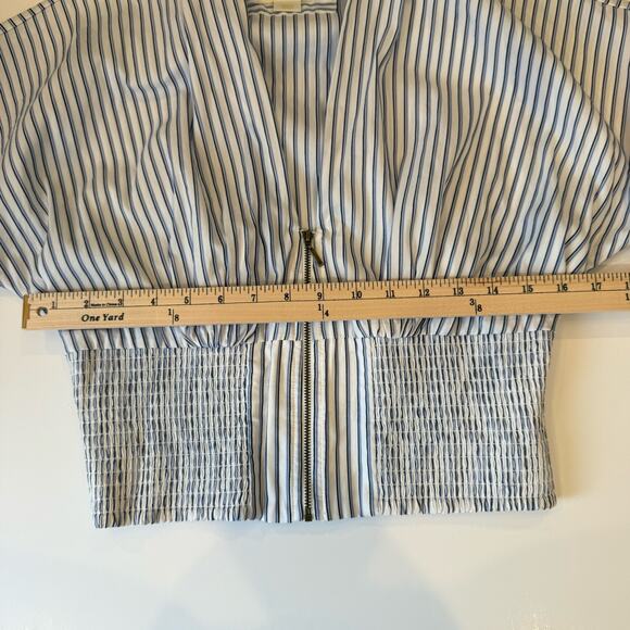 Anthropologie Maeve Tommie short sleeve zip front blouse smocked Striped Small - Picture 9 of 9